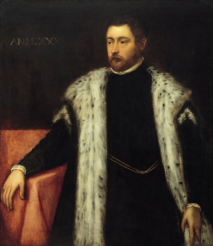 Junge Mann im Alter von fünfundzwanzig Jahren mit einem Pelz gefütterten Mantel - Jacopo Tintoretto
