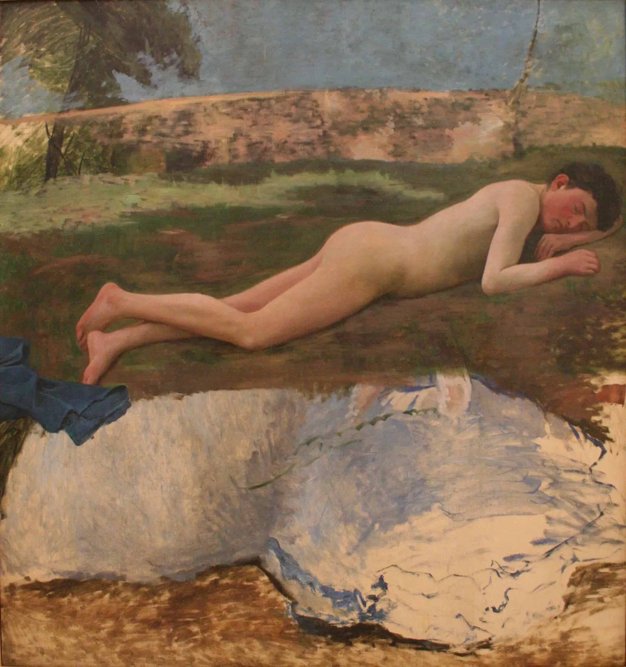 Jeune homme nu couché sur l'herbe - Frédéric Bazille image 1 reproduction artisanale de tableau