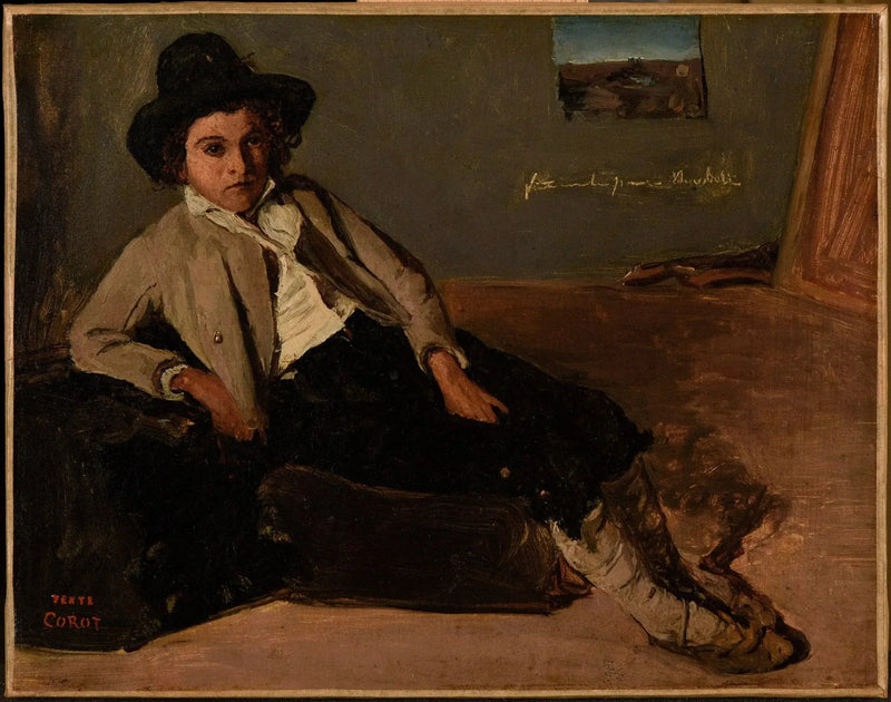 Junge Italienerin sitzend im Zimmer von Corot in Rom - Jean-Baptiste Camille Corot
