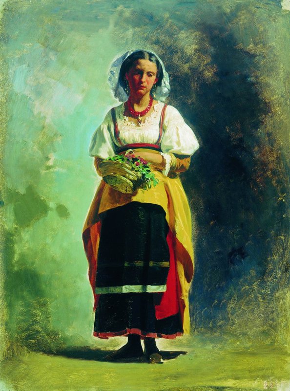 Jeune Italienne avec un panier de fleurs - Fyodor Bronnikov image 1 copie de tableau peinte à la main