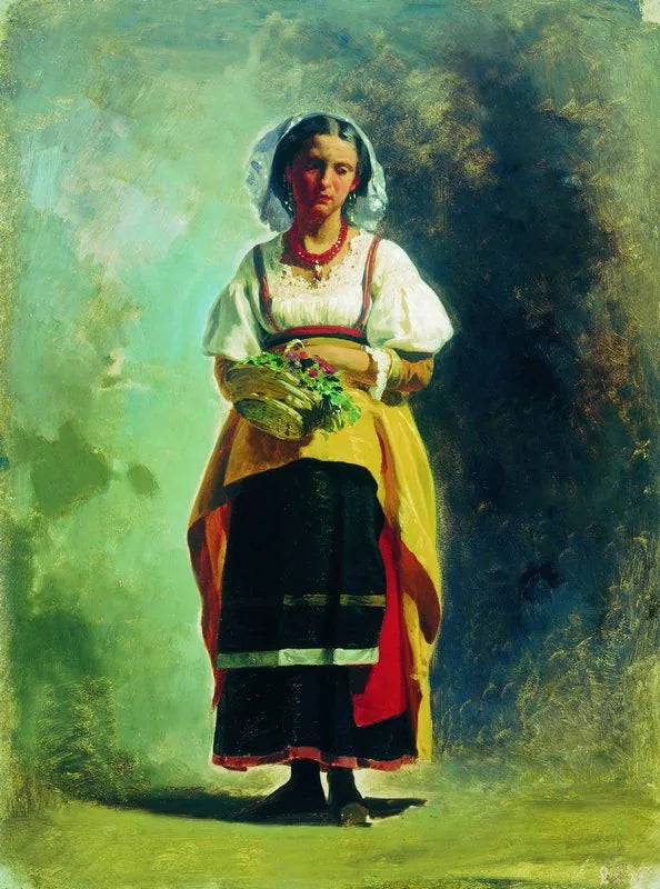 Jeune Italienne avec un panier de fleurs - Fyodor Bronnikov image 1 copie de tableau peinte à la main