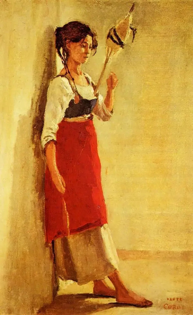 Junge Italienerin aus Papigno Mieterin ihres Spinnrohrs - Jean-Baptiste Camille Corot
