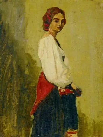 Junge Italienerin stehend, den Körper seitlich und den Kopf frontal - Jean-Baptiste Camille Corot