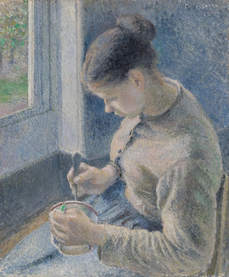 Junge Bäuerin beim Kaffeetrinken - Camille Pissarro