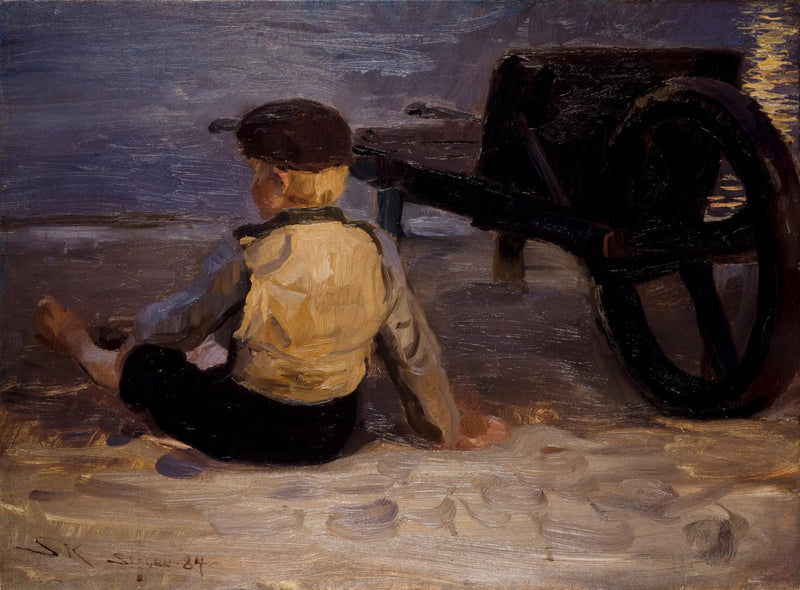 Junger Fischer, der neben einer Schubkarre sitzt. Südbucht von Skagen. - Peder Severin Krøyer