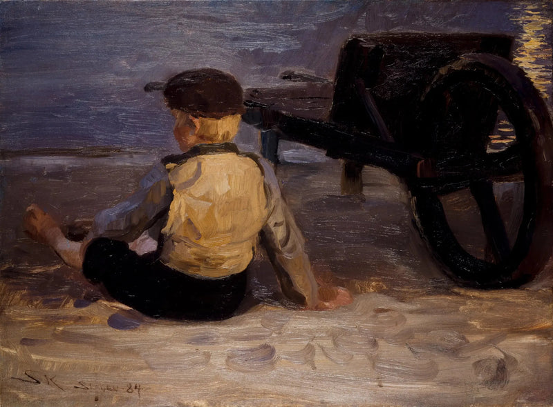 Junger Fischer, der neben einer Schubkarre sitzt. Südbucht von Skagen. - Peder Severin Krøyer