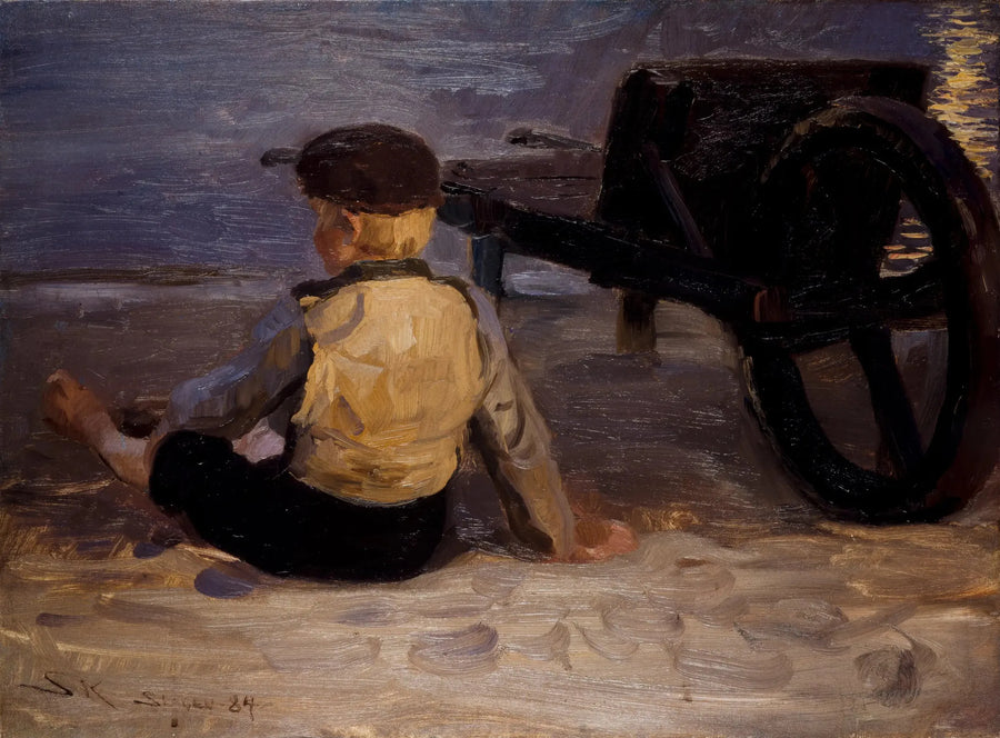 Junger Fischer, der neben einer Schubkarre sitzt. Südbucht von Skagen. - Peder Severin Krøyer