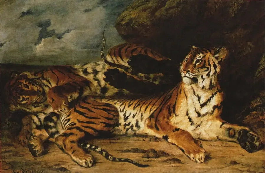 Junger Tiger spielt mit seiner Mutter - Eugène Delacroix