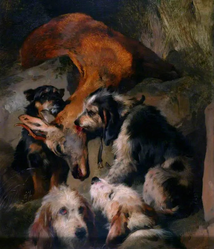 Junge Rehe und Jagdhunde - Edwin Henry Landseer
