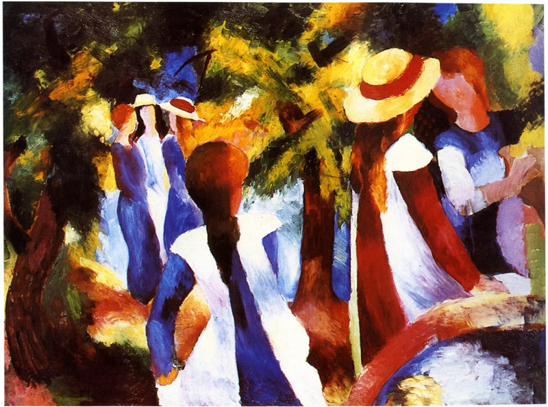 Junge Mädchen unter den Bäumen - August Macke