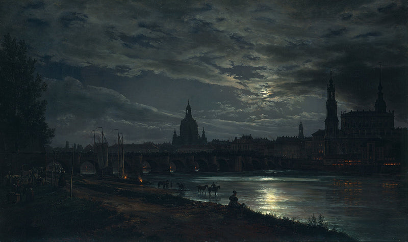 Vue de Dresde au clair de lune - Johan Christian Dahl
