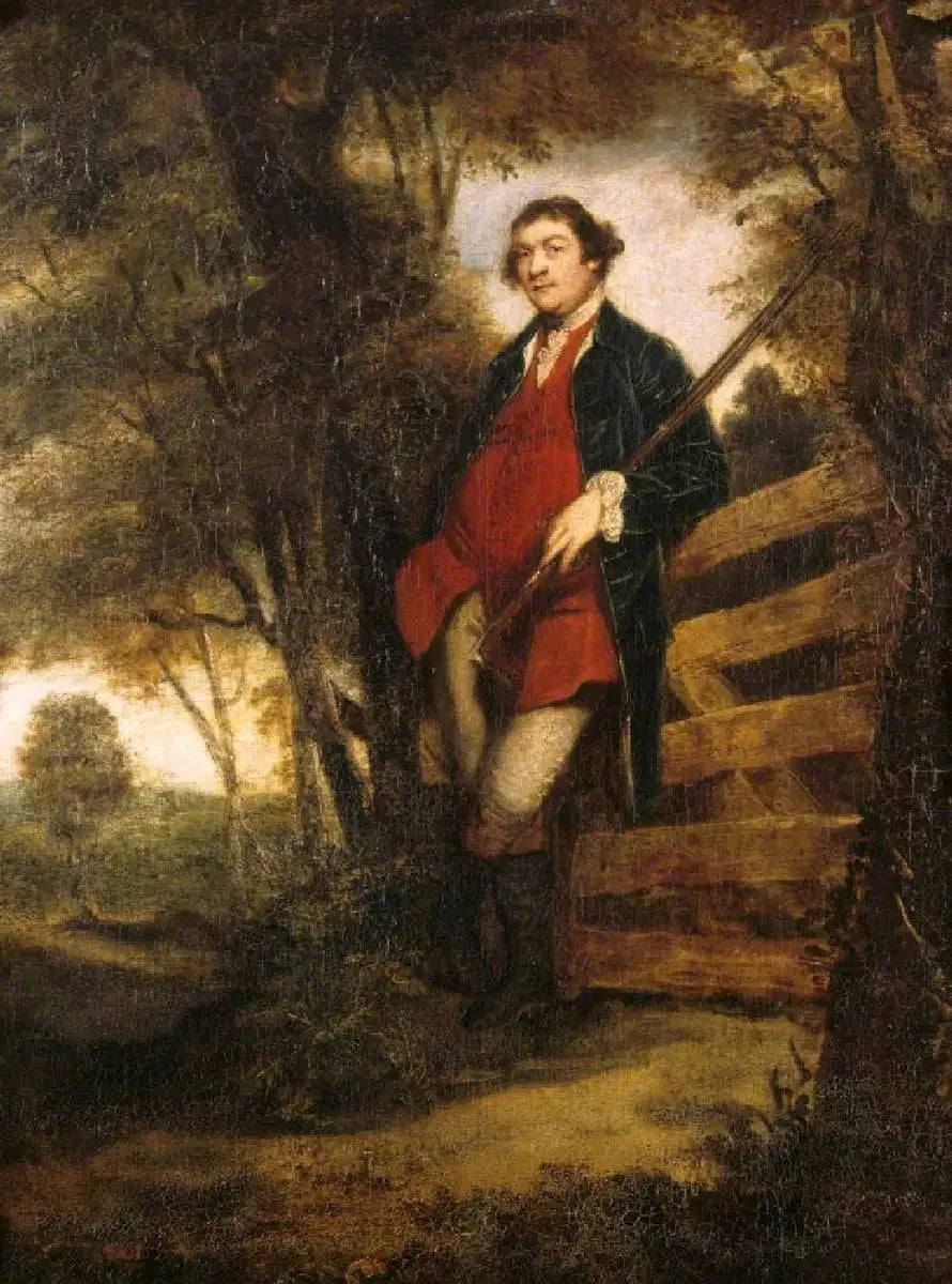 John Parker, 1. Baron Boringdon (1734/5-1788), mit seinem Gewehr, an eine Tür gelehnt - Joshua Reynolds