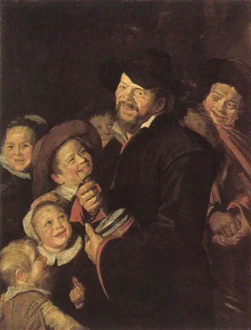 Spieler mit Rommelpot und sechs Kindern - Frans Hals