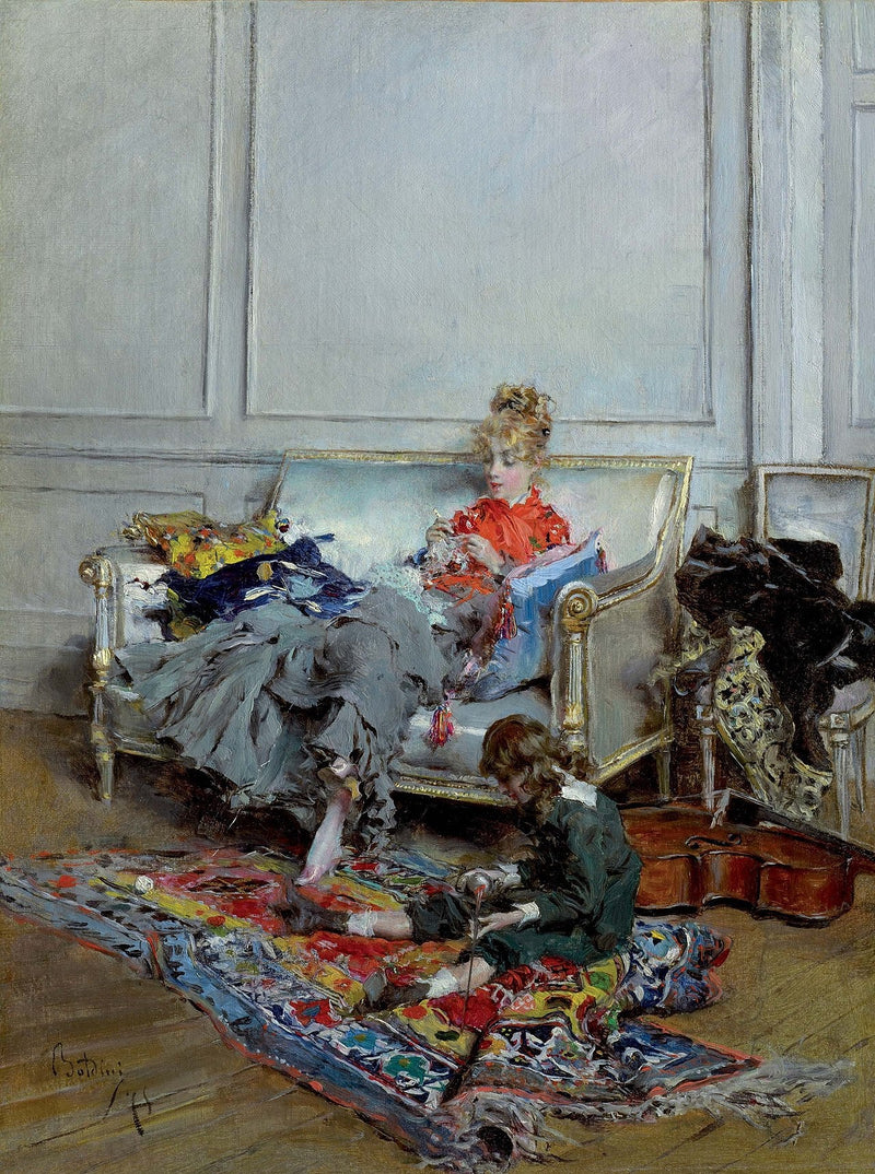 Ruhige Tage oder Junge Frau beim Häkeln - Giovanni Boldini