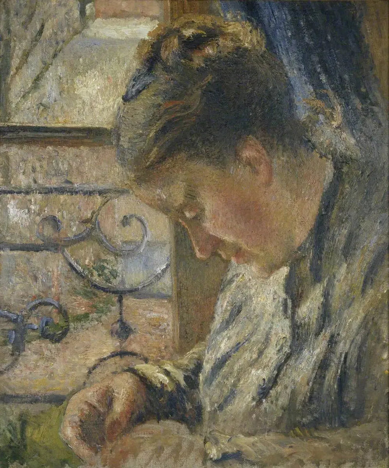 Julie Pissarro näht, das rote Haus, Pontoise - Camille Pissarro