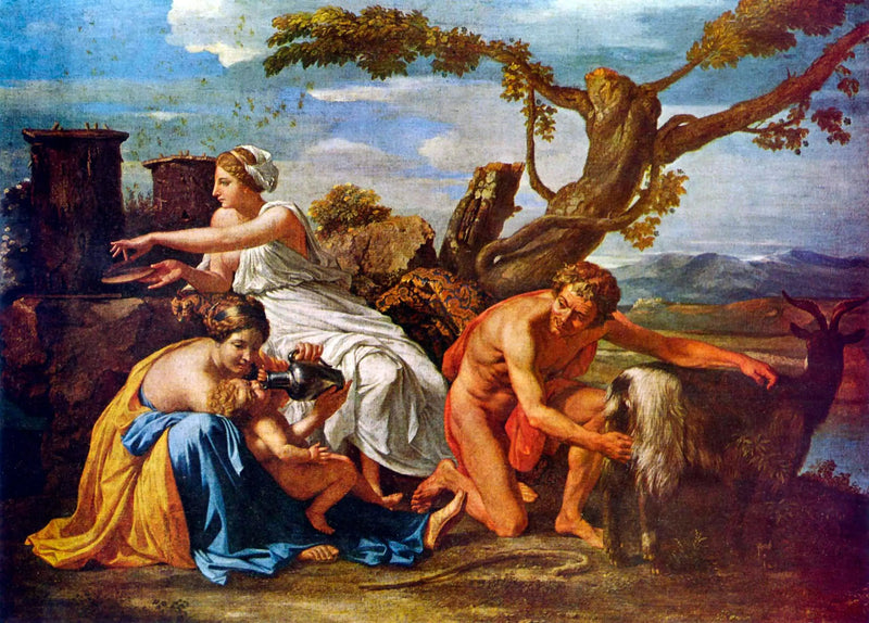 Jupiter Kind, das von der Ziege Amalthea ernährt wird - Nicolas Poussin