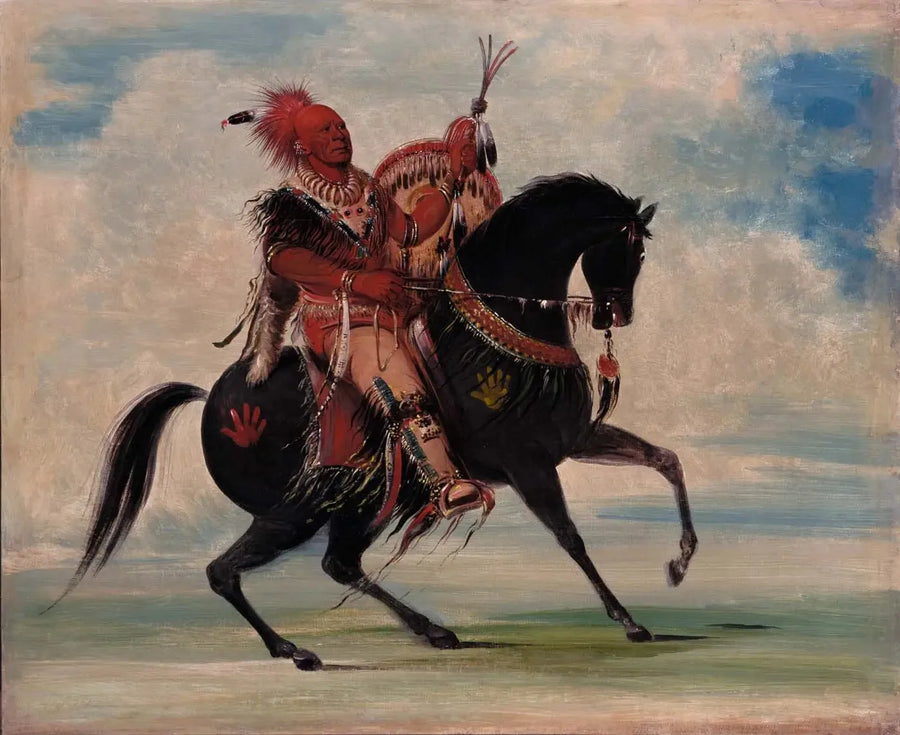 Kee-o-kúk, der wachsame Fuchs, Stammesführer, auf einem Pferd - George Catlin