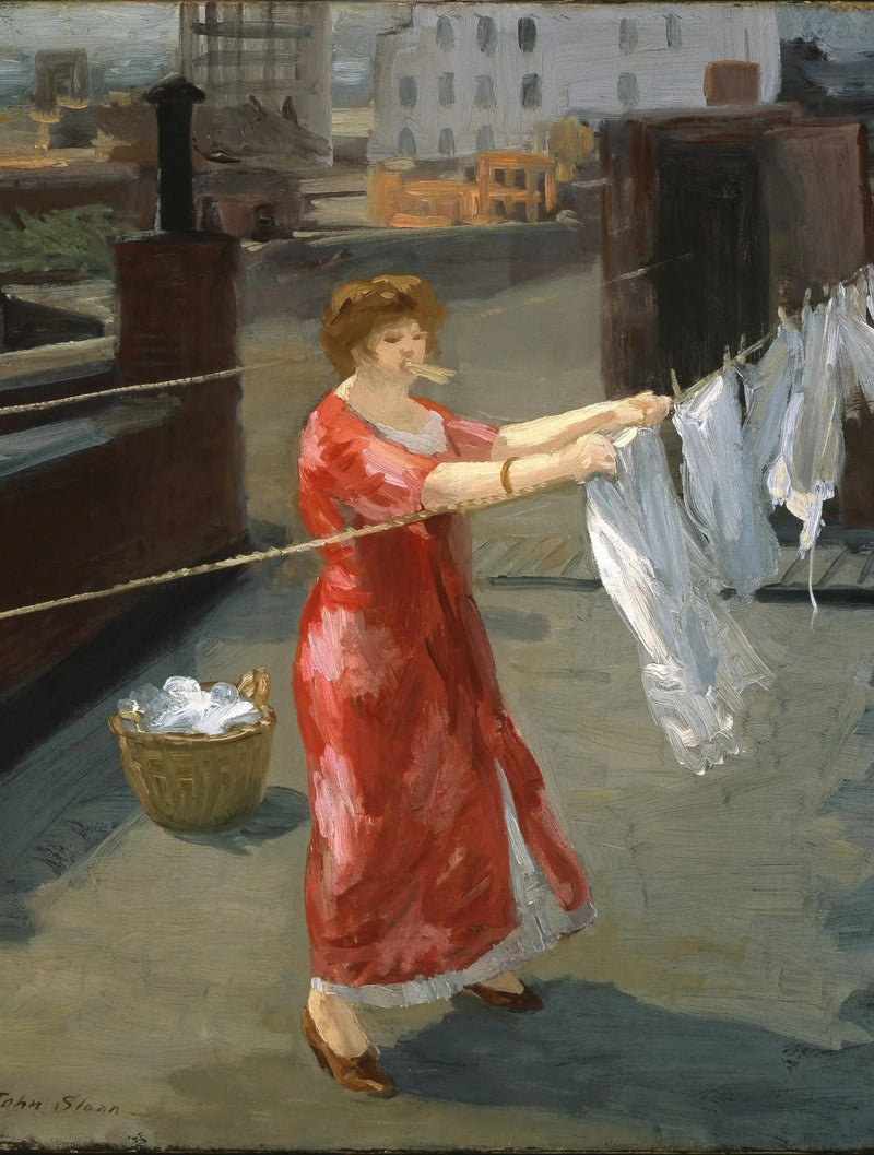 Roter Kimono auf dem Dach - John Sloan