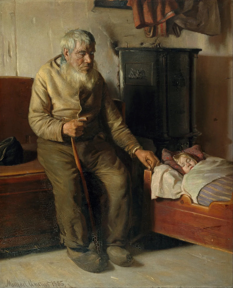 Kristian, blind, kümmert sich um ein Kind – Michael Peter Ancher