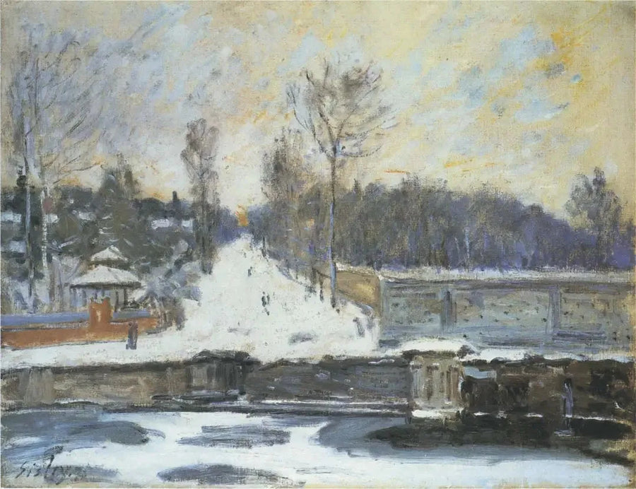 Der Marly-Trinkbrunnen im Winter - Alfred Sisley