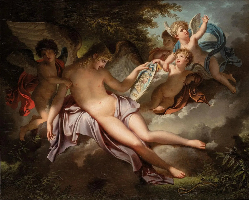 Die jugendliche Liebe, die auf das Porträt von Psyche weint, das er verloren hat - Charles Meynier