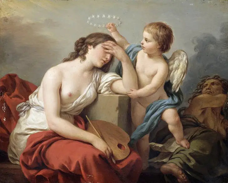 Die Liebe der Künste Konsole die Malerei der lächerlichen und vergifteten Schriften ihrer Feinde - Louis Jean François Lagrenée