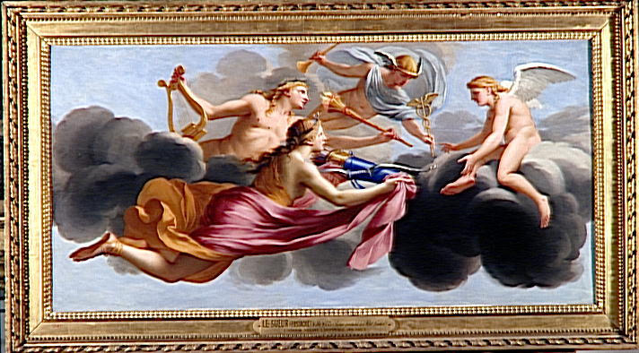 Die Liebe erhält die Hommage von Diana, Apollo und Merkur - Eustache Le Sueur