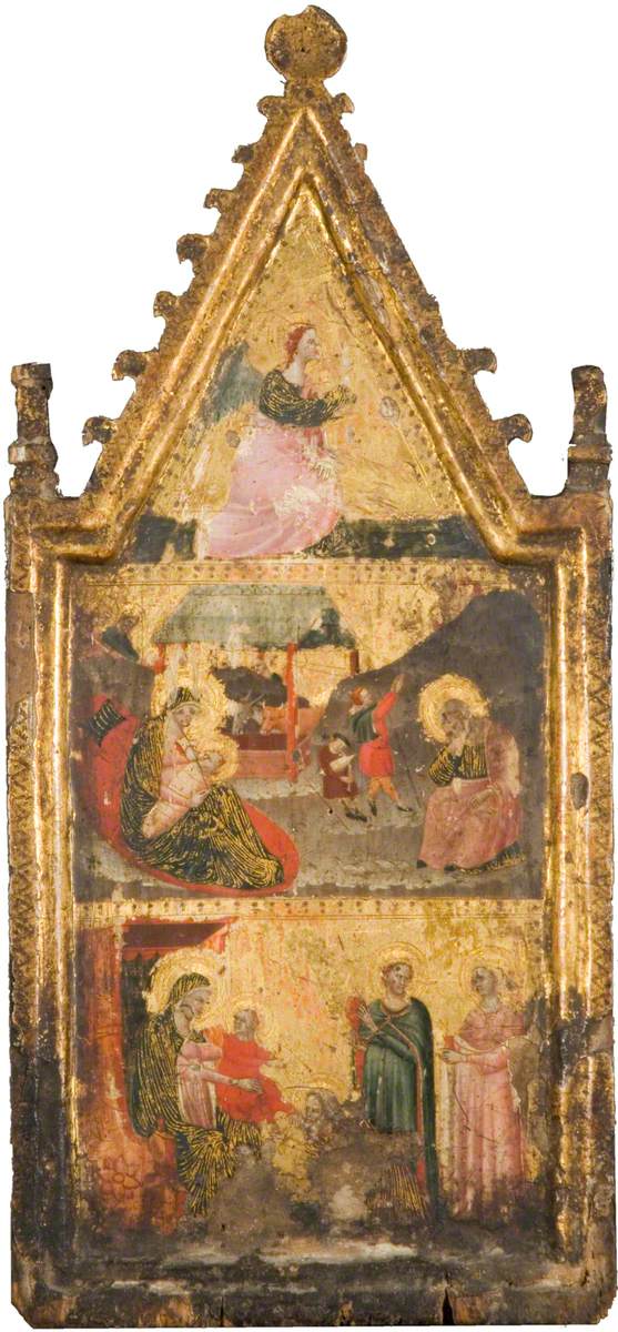 Der Engel der Verkündigung (oben), die Geburt und die Verkündigung an die Hirten (mitte), die Anbetung der Heiligen Drei Könige (unten) - Giovanni Baronzio