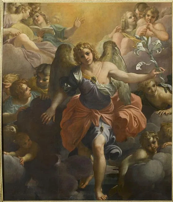 Der Engel Gabriel in einer Herrlichkeit von musizierenden Engeln und Cherubim - Annibale Carracci
