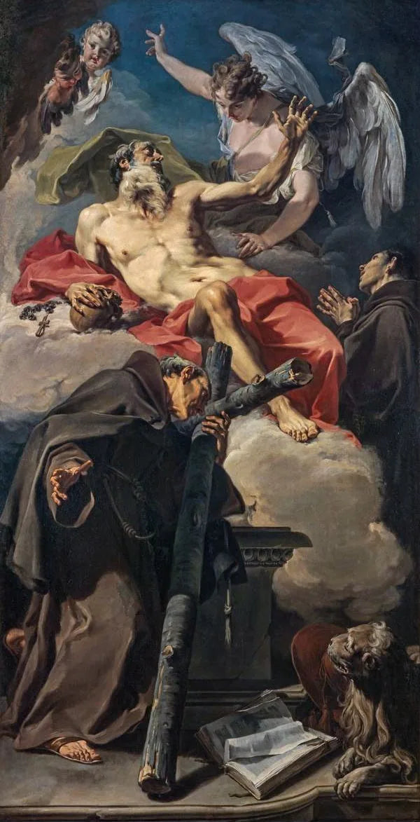 Die Apothéose des heiligen Hieronymus mit dem heiligen Petrus von Alcántara und einem unbekannten Franziskanermönch - Giovanni Battista Pittoni