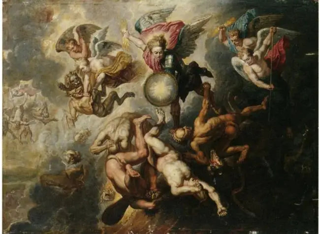 Der Erzengel Michael, der die rebellischen Engel vertreibt (Offenbarung 12:7-9, 17. Jahrhundert) - Peter Paul Rubens