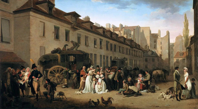 Die Ankunft einer Postkutsche im Hof der Messagerien - Louis-Léopold Boilly