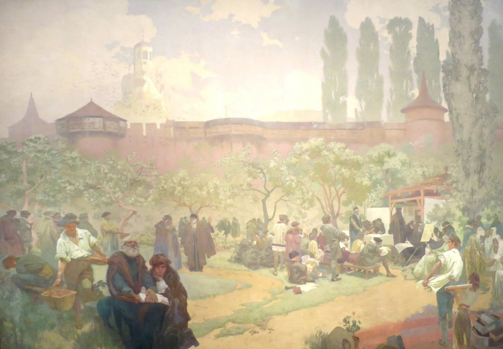 L'école fraternelle à Ivančice - Alphonse Mucha image 1 copie peinte à la main à l’huile