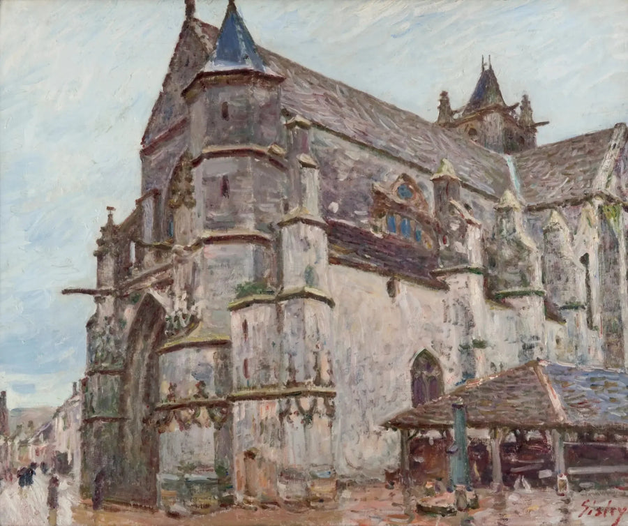Die Kirche von Moret, regnerisches Wetter, am Morgen - Alfred Sisley