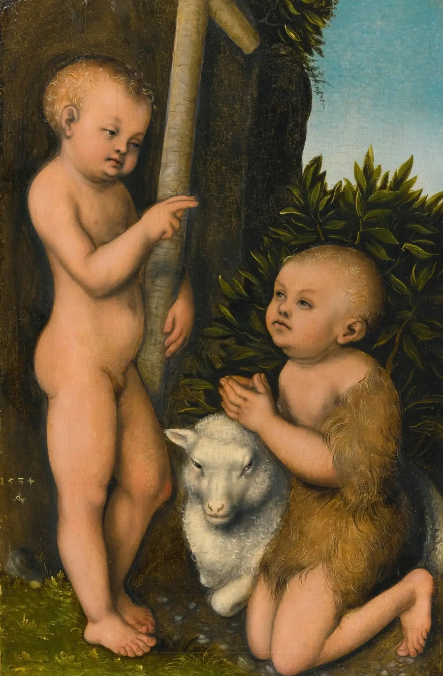 Das geliebte Jesuskind, das vom heiligen Johannes dem Täufer verehrt wird - Lucas Cranach der Ältere