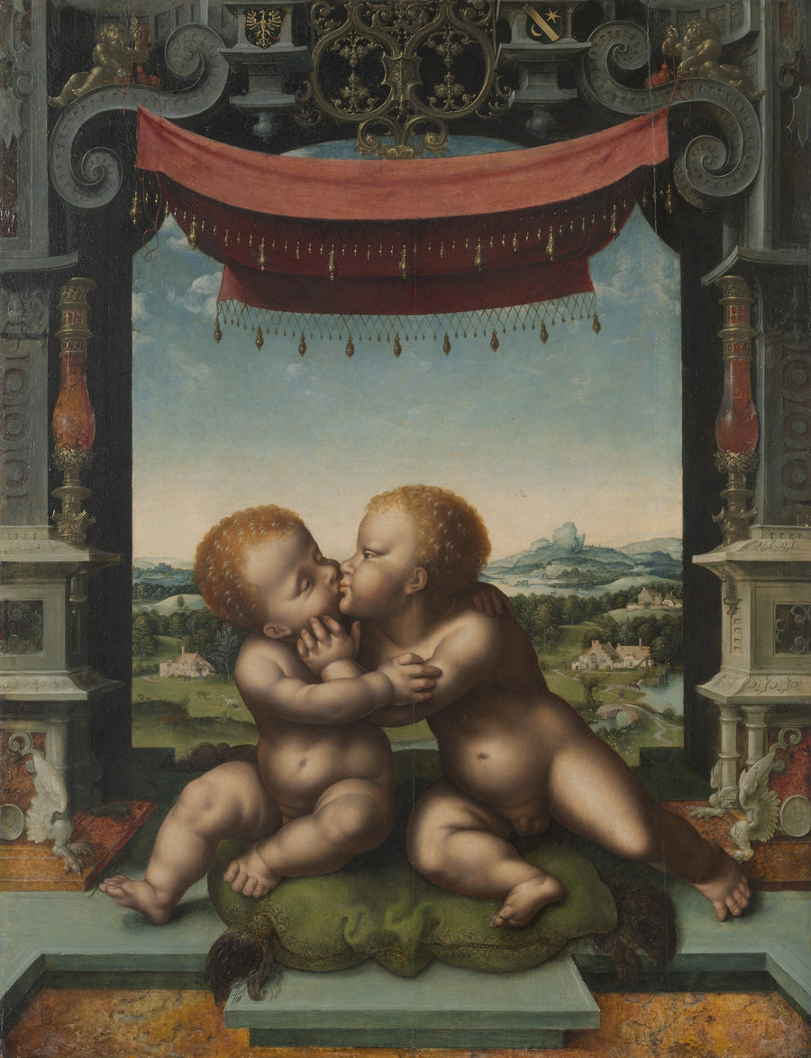 Das Jesuskind und Johannes der Täufer umarmend - Joos van Cleve