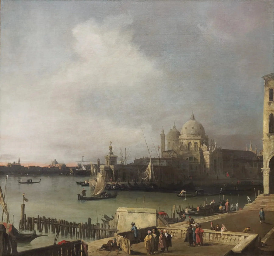Der Eingang zum Großen Kanal, mit Santa Maria della Salute und dem Kanal der Giudecca, Blick von der westlichen Spitze des Molo - Canaletto