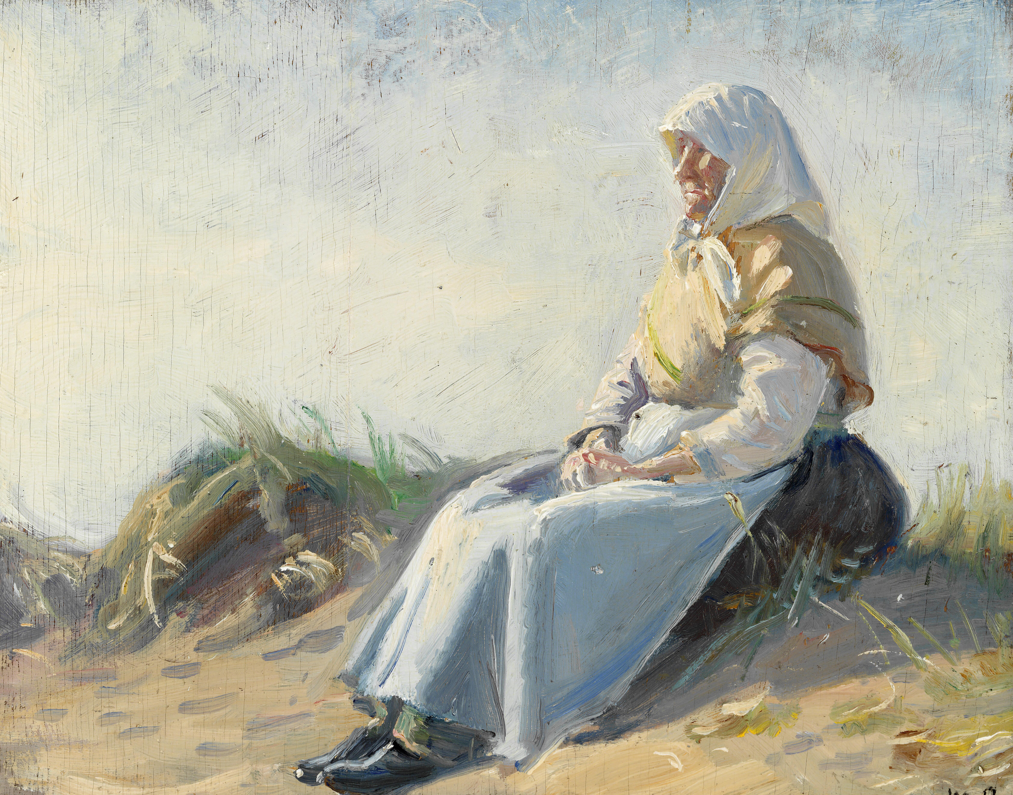 L'épouse d'Anker Nelle assise dans les dunes de Skagen. - Michael Peter Ancher image 1 reproduction de peinture à l’huile