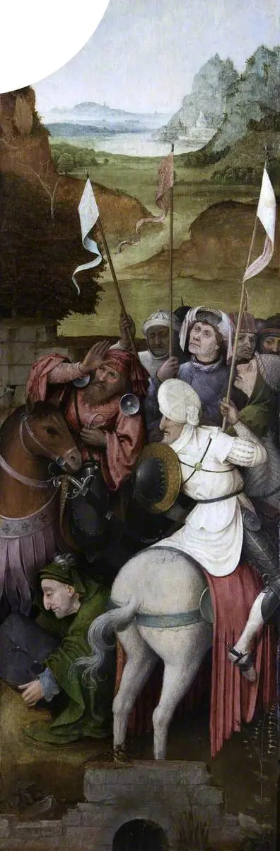Die Reitende Eskorte der Heiligen Drei Könige (Triptychon, Innenansicht des rechten Flügels) - Hieronymus Bosch