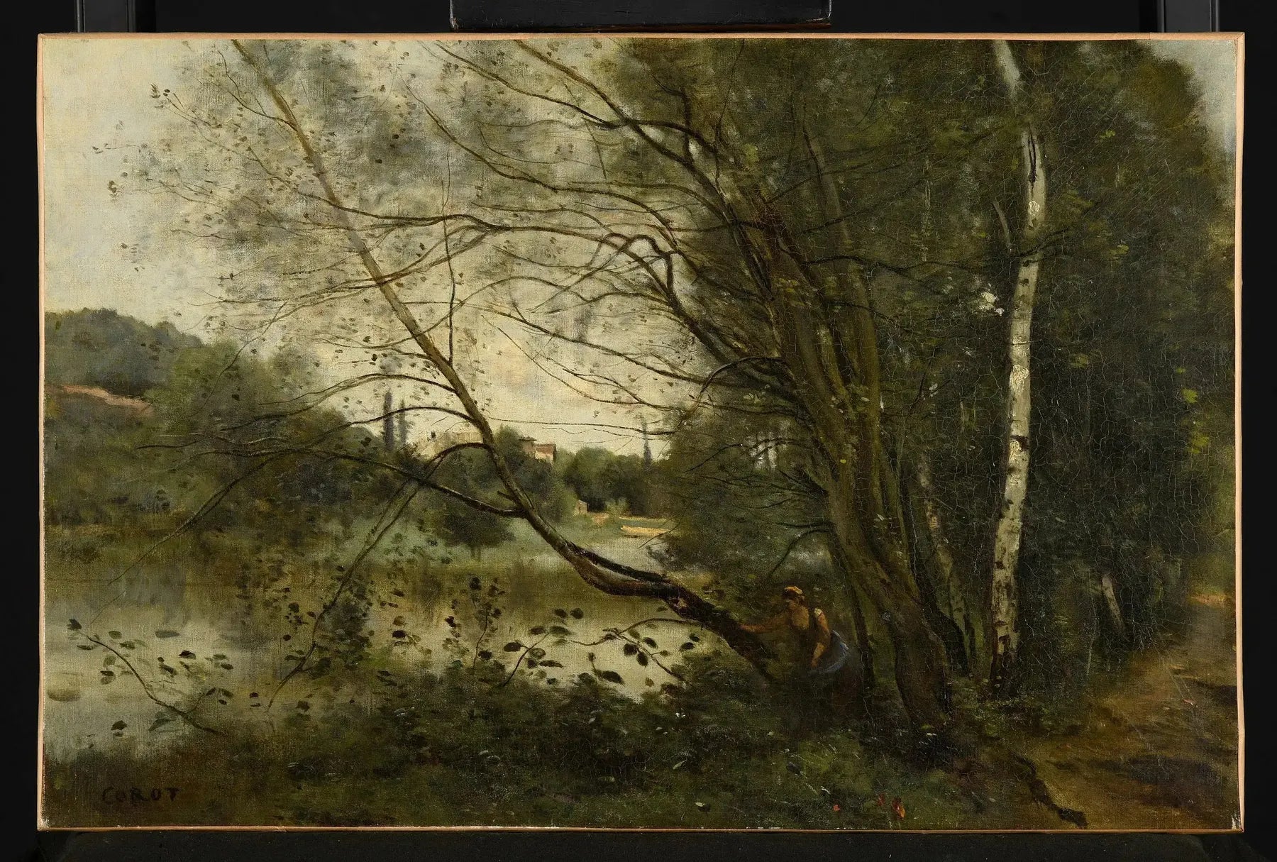 L'étang à l'arbre penché - Jean-Baptiste Camille Corot image 1 copie peinte à la main à l’huile