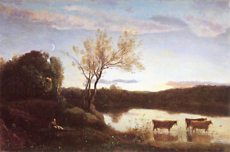 Der Teich mit den drei Kühen und dem Halbmond - Jean-Baptiste Camille Corot
