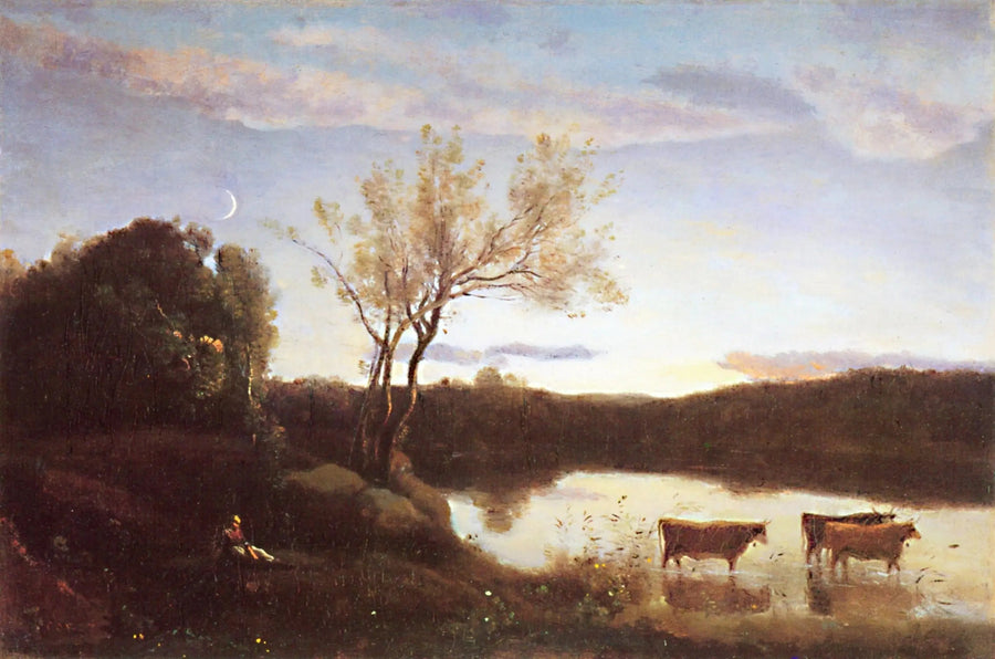 Der Teich mit den drei Kühen und dem Halbmond - Jean-Baptiste Camille Corot