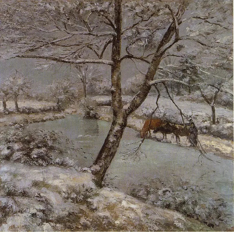 L'Étang de Montfoucault en hiver, effet de neige - Camille Pissarro image 1 reproduction d’œuvre d’art à l’huile