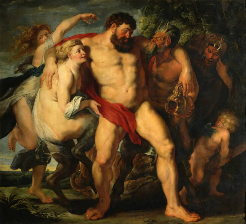 Der betrunkene Herkules, geführt von einem Paar Satyrn - Peter Paul Rubens