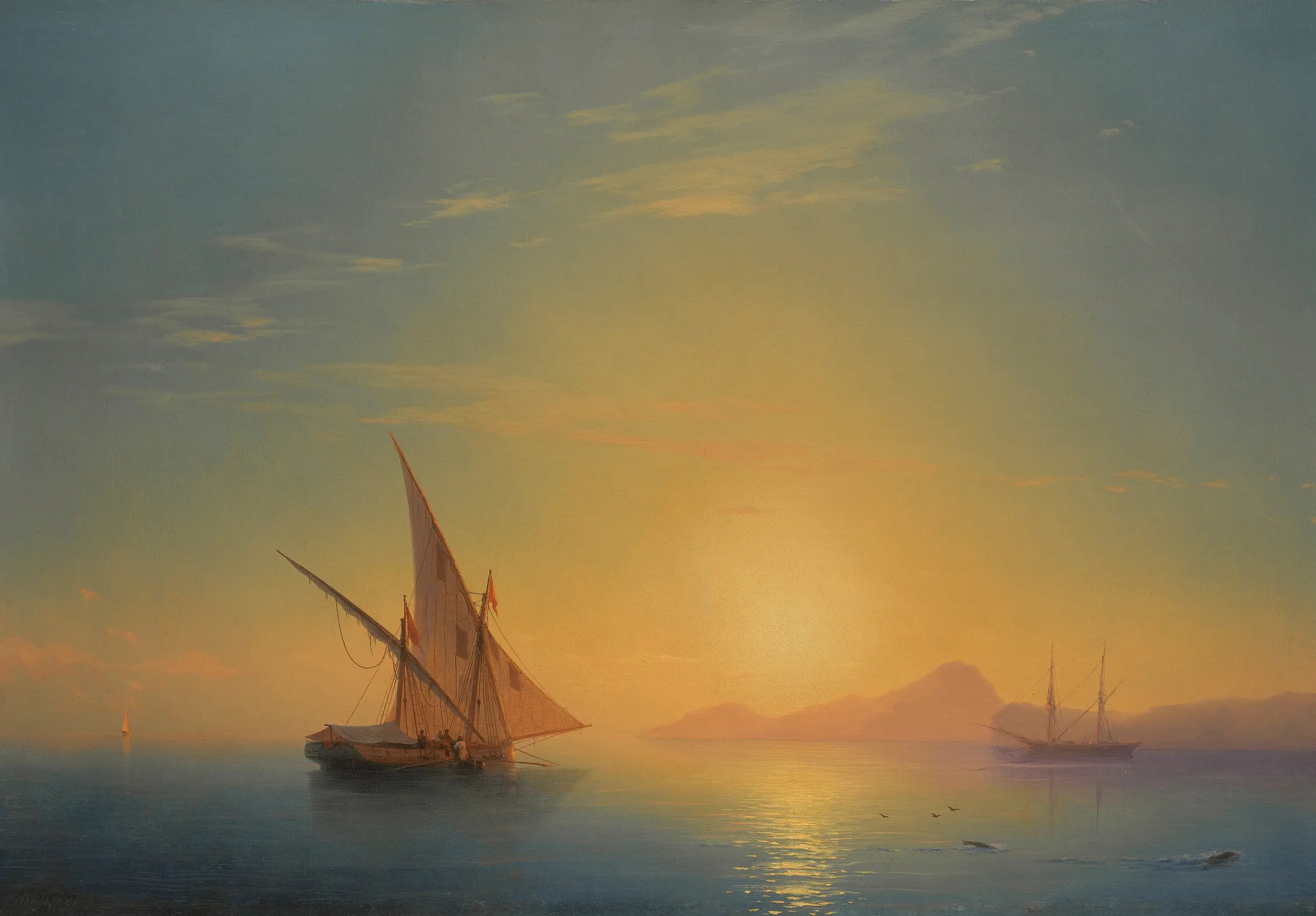 L'île d'Ischia au coucher du soleil (Coucher de soleil sur Ischia) - Ivan Aïvazovski image 1 reproduction de peinture à l’huile