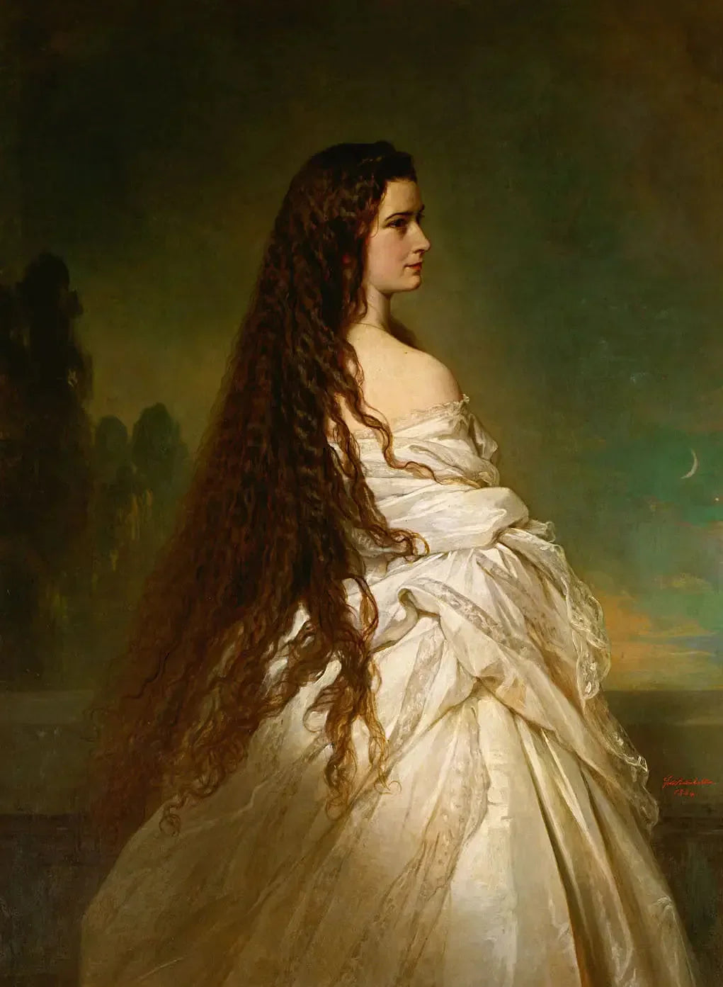 L'impératrice Élisabeth d'Autriche avec les cheveux dénoués et une genouillère - Franz Xaver Winterhalter image 1 copie de tableau peinte à la main