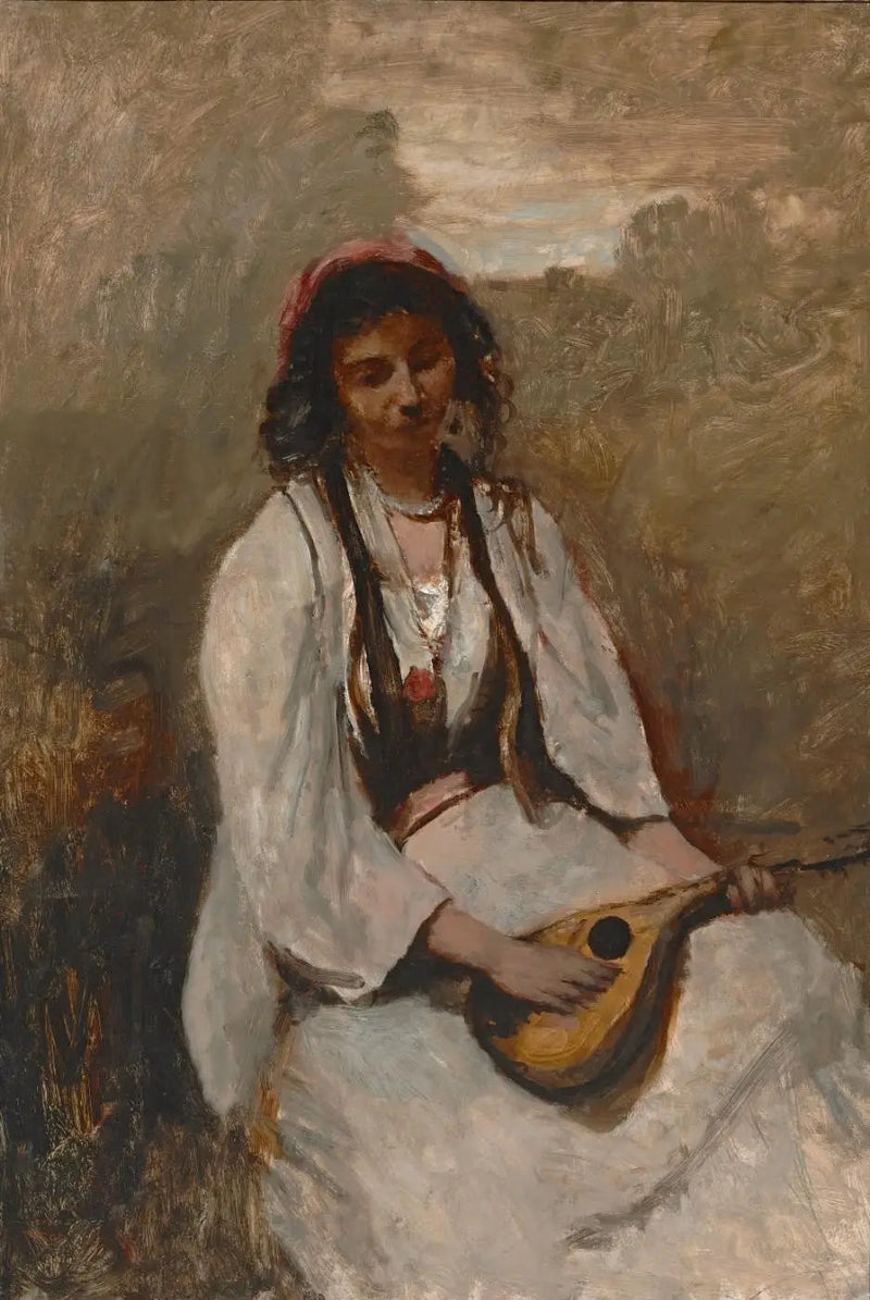 Die Bohémienne mit Mandoline sitzend - Jean-Baptiste Camille Corot