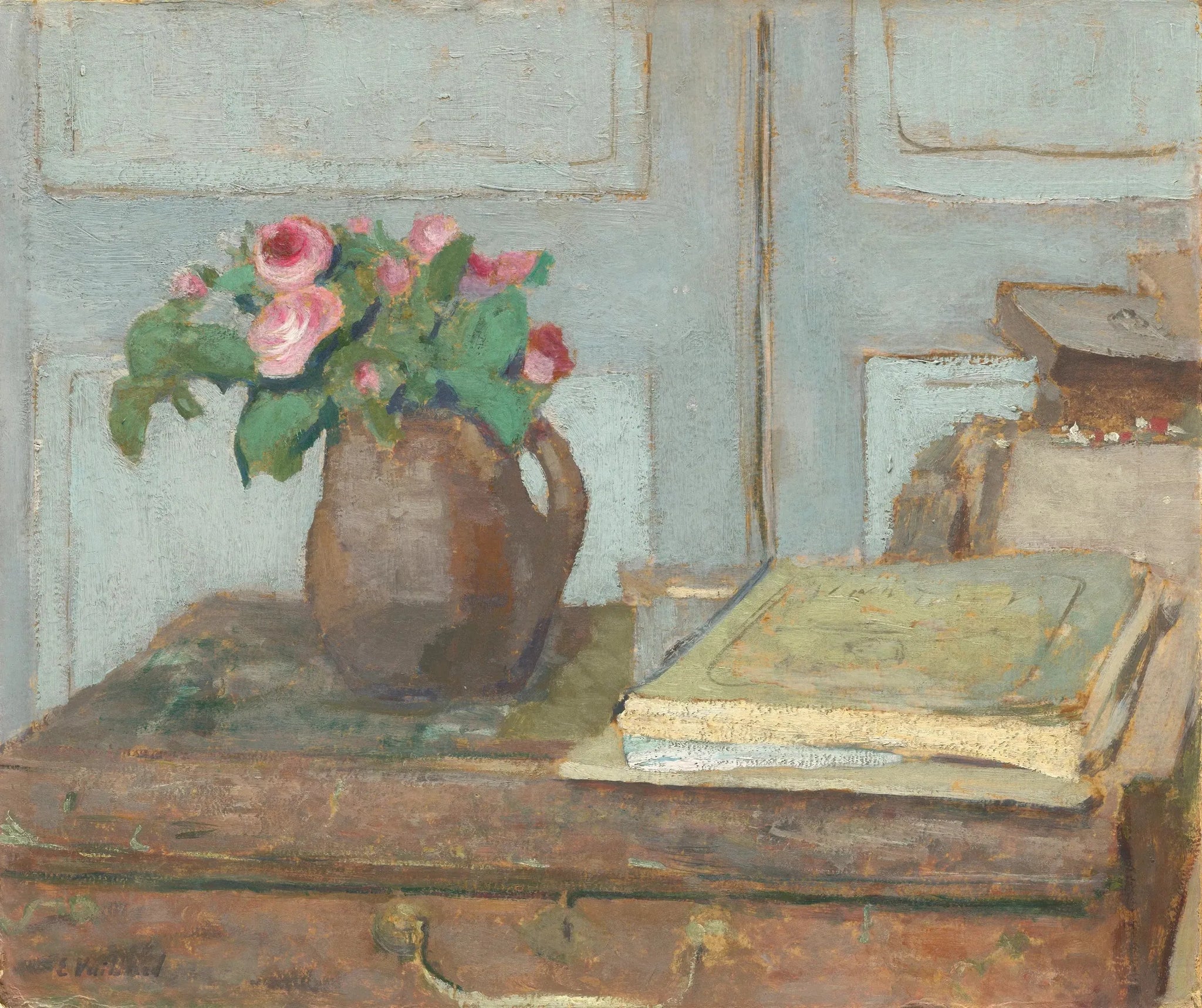 La boîte de peinture de l'artiste et les roses en mousse - Édouard Vuillard image 1 reproduction réalisée par Alpha Reproduction