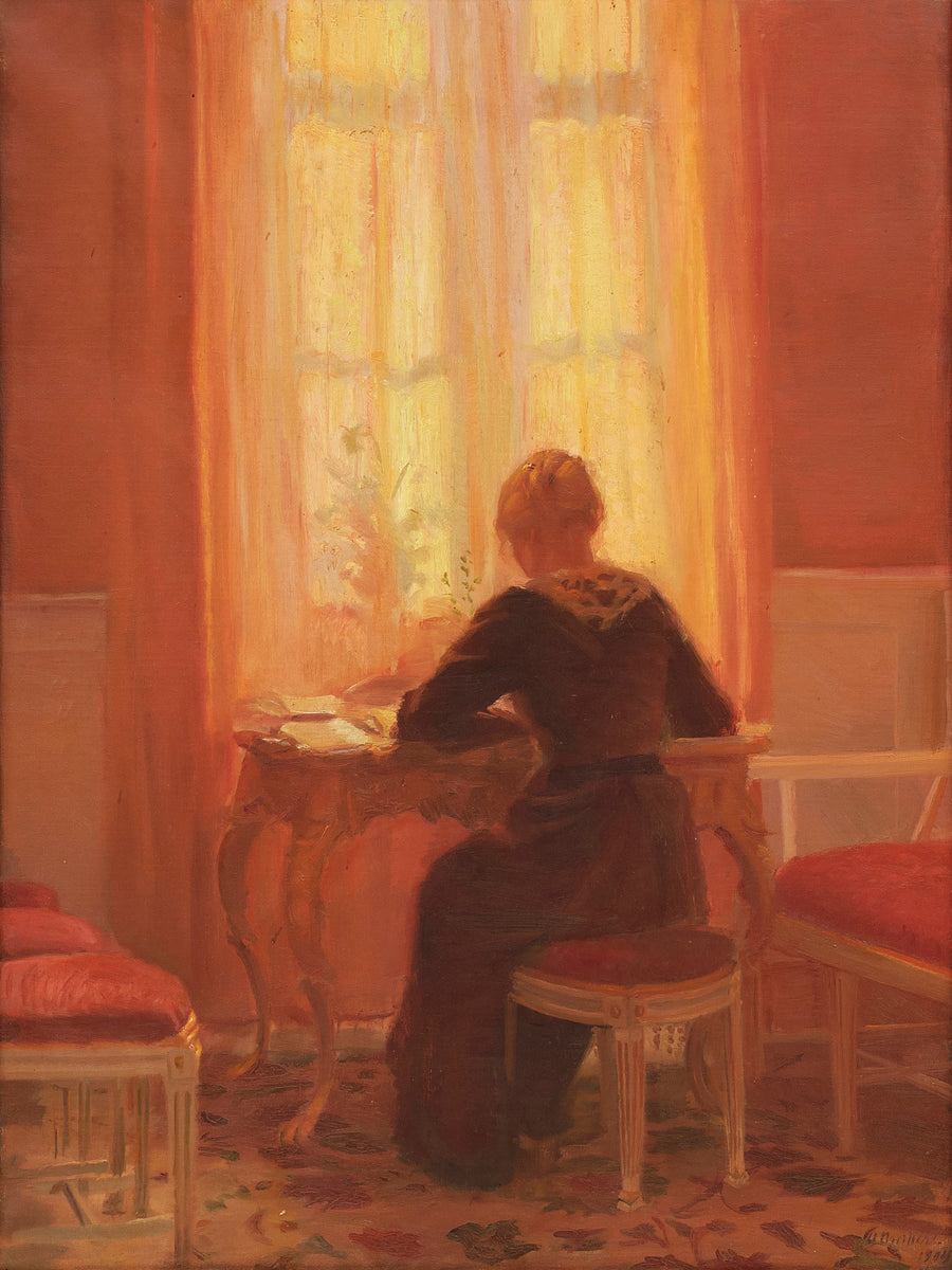 Das Rote Zimmer – Innenansicht mit Helga, der Tochter der Künstlerin. – Anna Ancher
