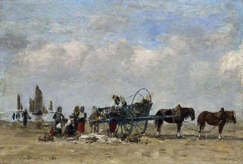 La charrette à poissons, Berck - Eugène Boudin image 1 reproduction artisanale de tableau